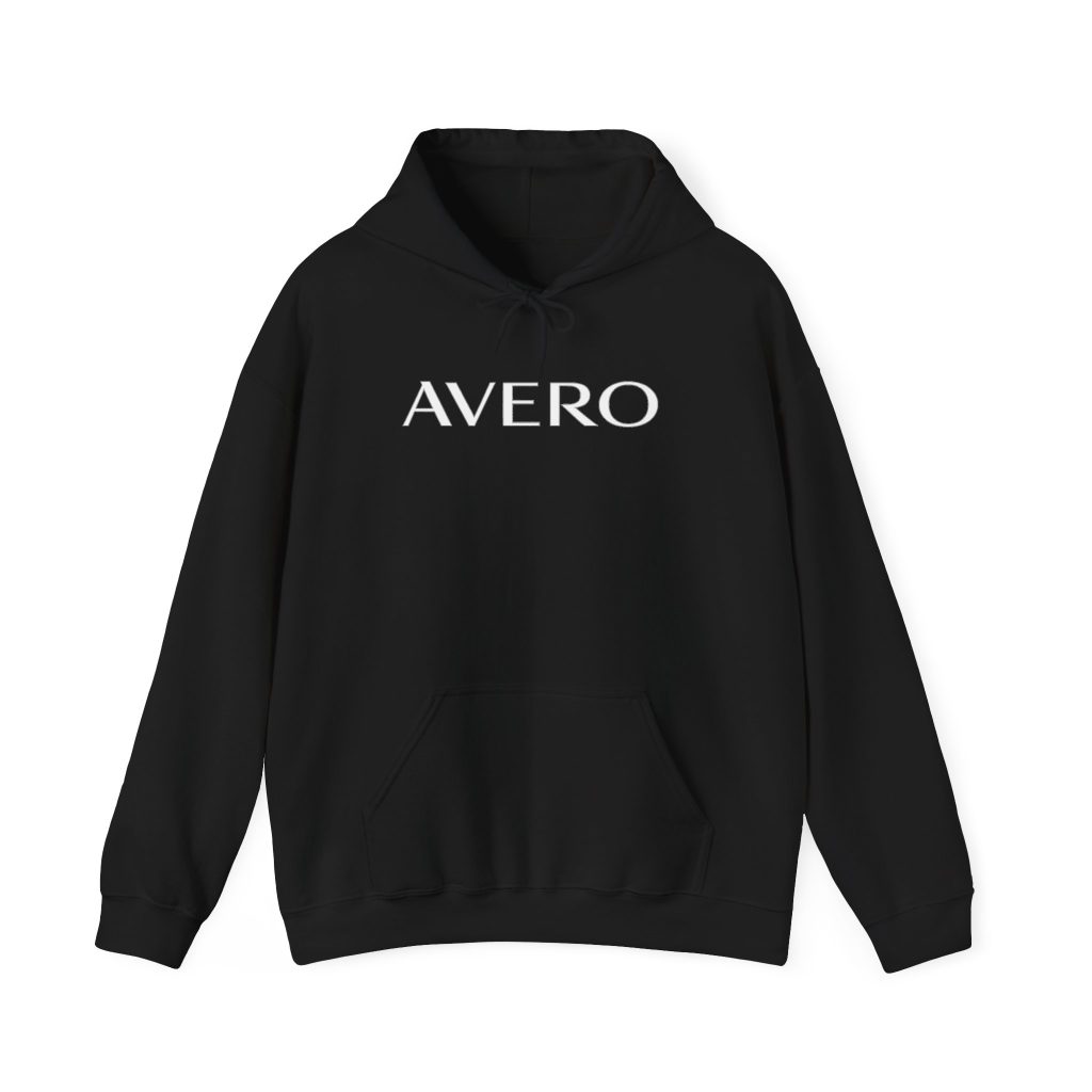 Avero Logo Hoodie — Minimalist Black Pullover with Center Chest Text